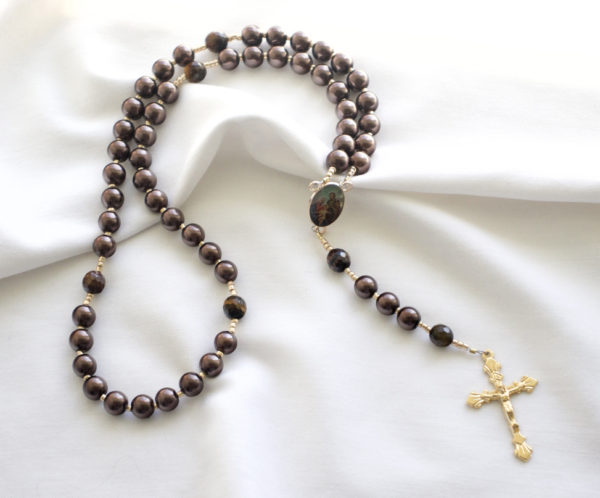 Brown Glass Pearl Wire Rosary - Image 7