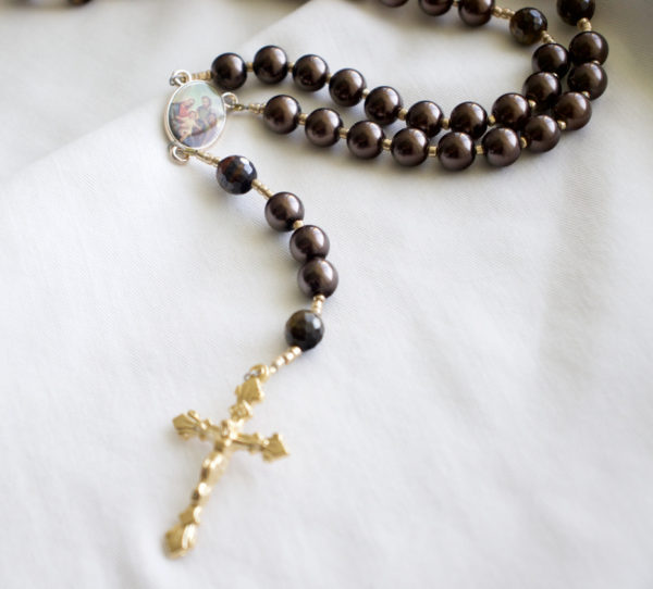 Brown Glass Pearl Wire Rosary