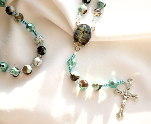 Brown and Green Agate Wire rosary