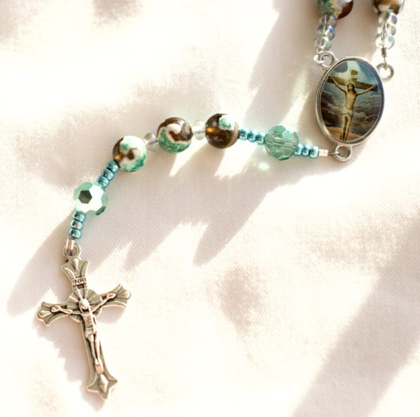 Brown and Green Agate Wire rosary - Image 6