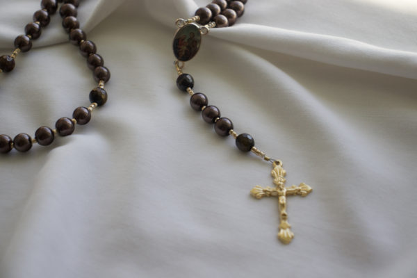 Brown Glass Pearl Wire Rosary - Image 2