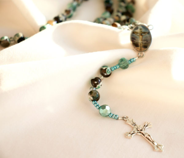 Brown and Green Agate Wire rosary - Image 5