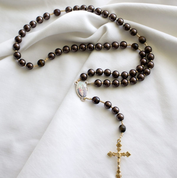 Brown Glass Pearl Wire Rosary - Image 5