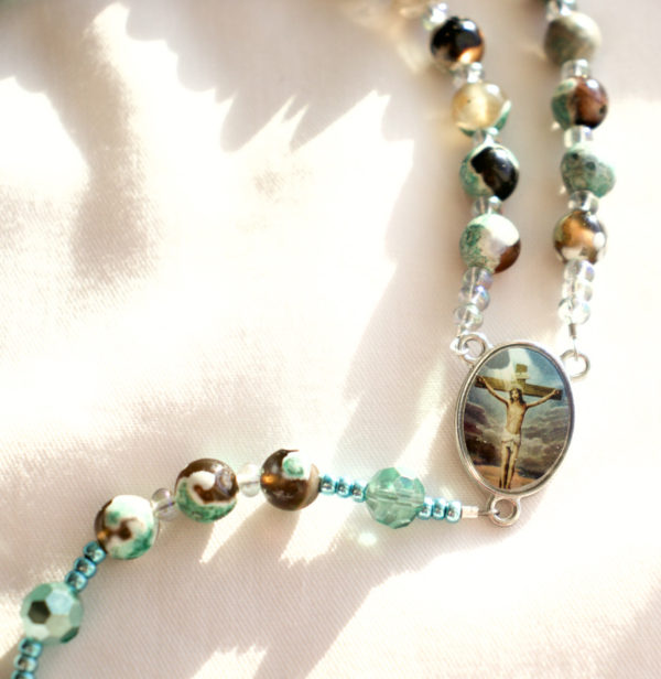 Brown and Green Agate Wire rosary - Image 7