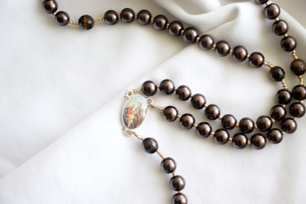 Brown Glass Pearl Wire Rosary - Image 4