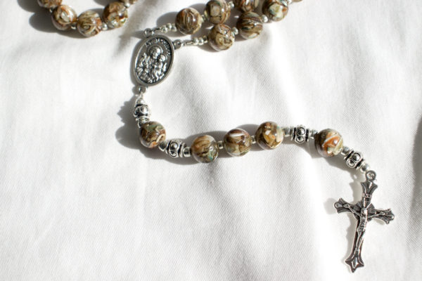 Brown Shell Bead Wire Rosary - Image 5