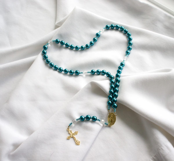 Turquoise Pearl Bead Rosary - Image 6