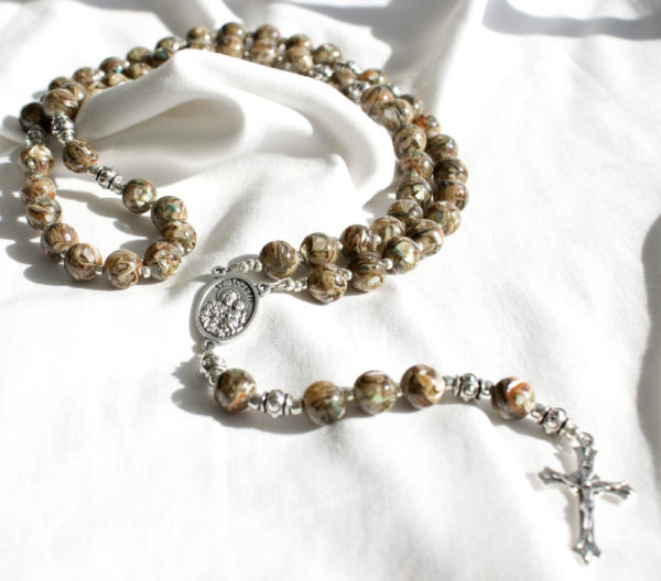 Brown Shell Bead Wire Rosary - Image 6