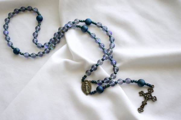 Blue and Green Bead Wire Rosary - Image 2