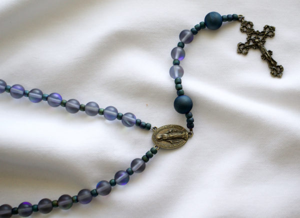 Blue and Green Bead Wire Rosary - Image 5