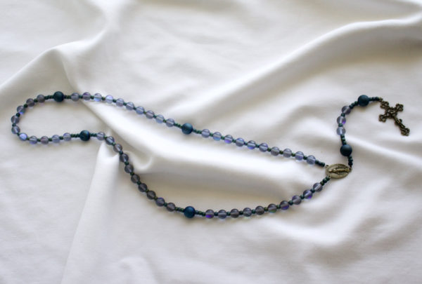 Blue and Green Bead Wire Rosary - Image 6