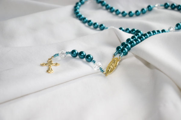 Turquoise Pearl Bead Rosary - Image 3