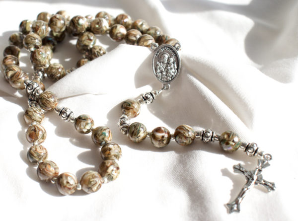 Brown Shell Bead Wire Rosary - Image 2