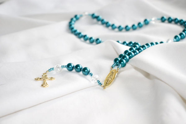 Turquoise Pearl Bead Rosary - Image 2