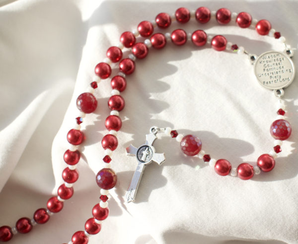 Red Pearl Wire Confirmation Rosary - Image 5