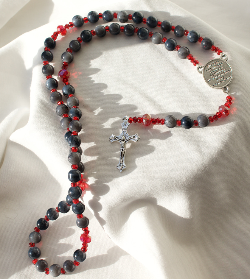 Gray Glass Bead Wire Rosary - Image 3