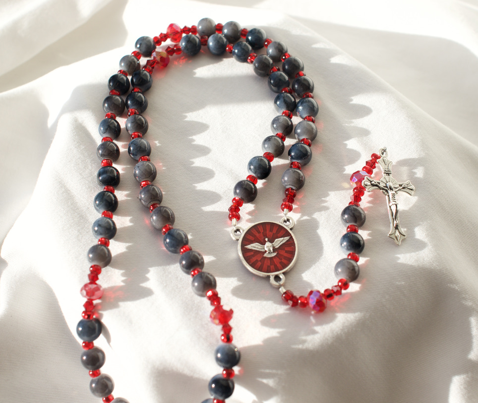 Gray Glass Bead Wire Rosary - Image 6