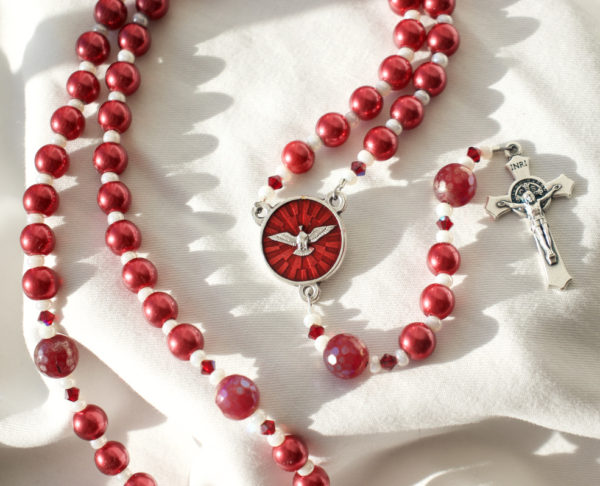 Red Pearl Wire Confirmation Rosary - Image 2