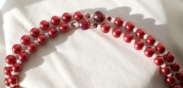 Red Pearl Wire Confirmation Rosary - Image 4