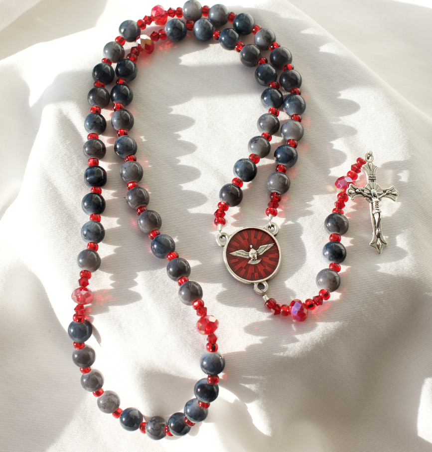 Gray Glass Bead Wire Rosary - Image 4