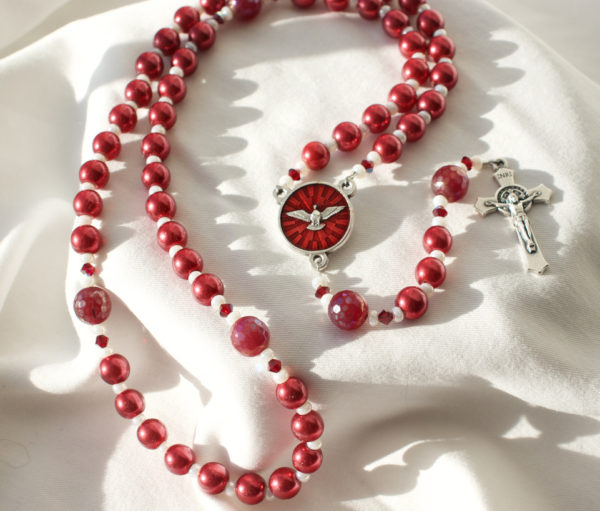 Red Pearl Wire Confirmation Rosary - Image 3