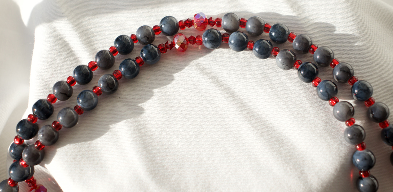 Gray Glass Bead Wire Rosary - Image 7