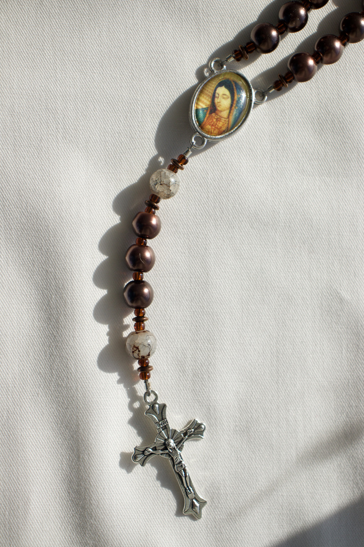 Brown Pearl Bead Wire Rosary - Image 6