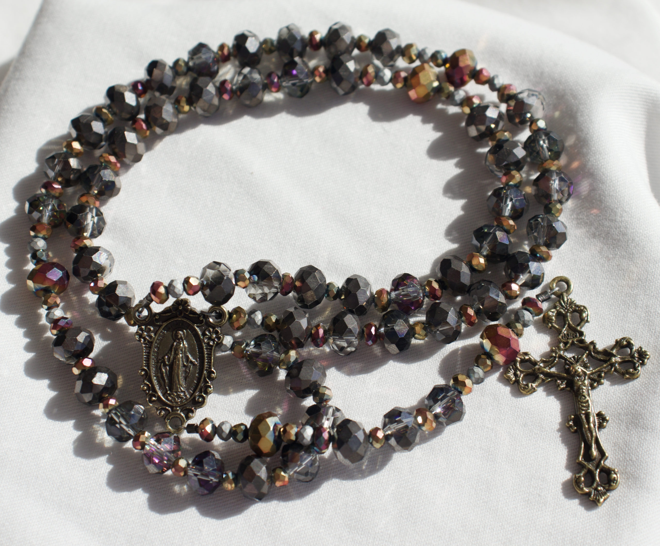 Brown Glass Bead Wire Rosary - Image 4