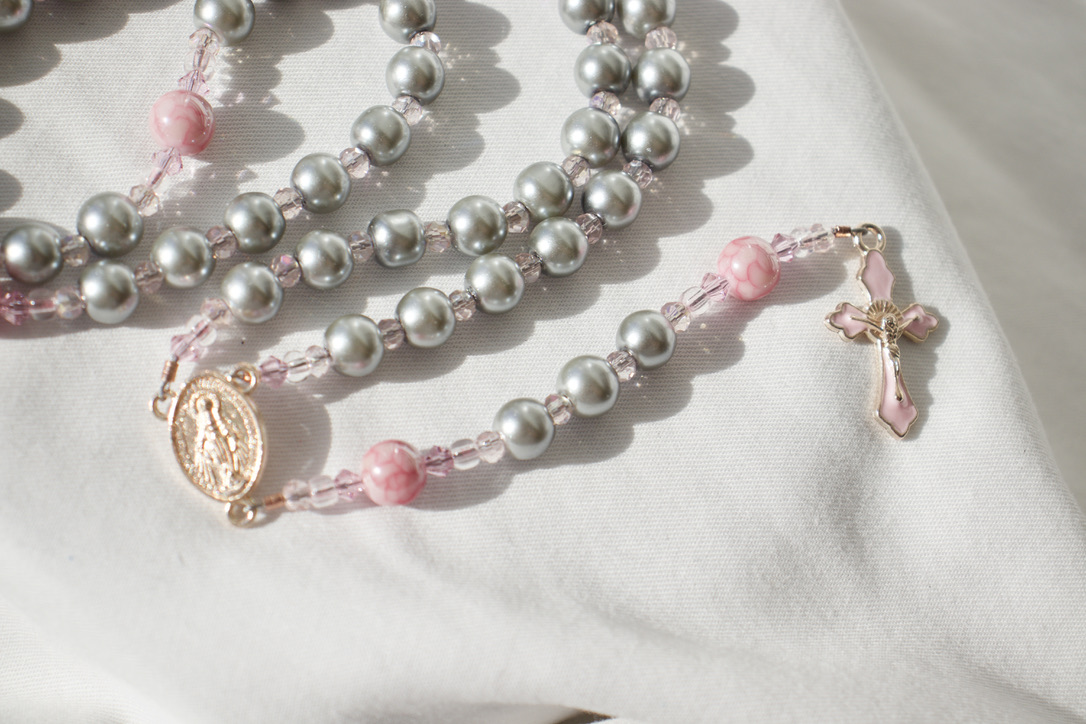 Gray Pearl Bead Wire Rosary - Image 4