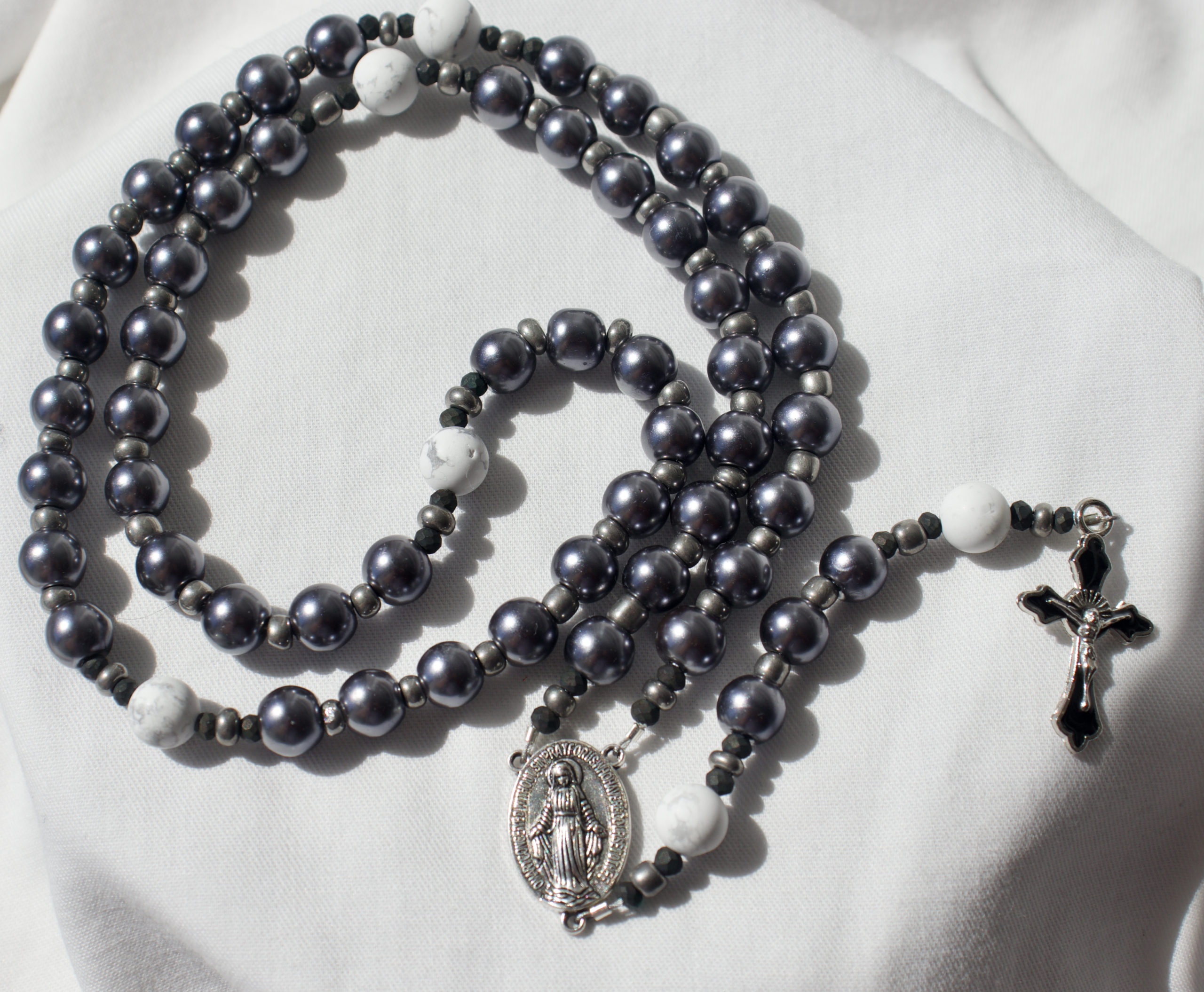 Gray Pearl Bead Wire Rosary - Image 2
