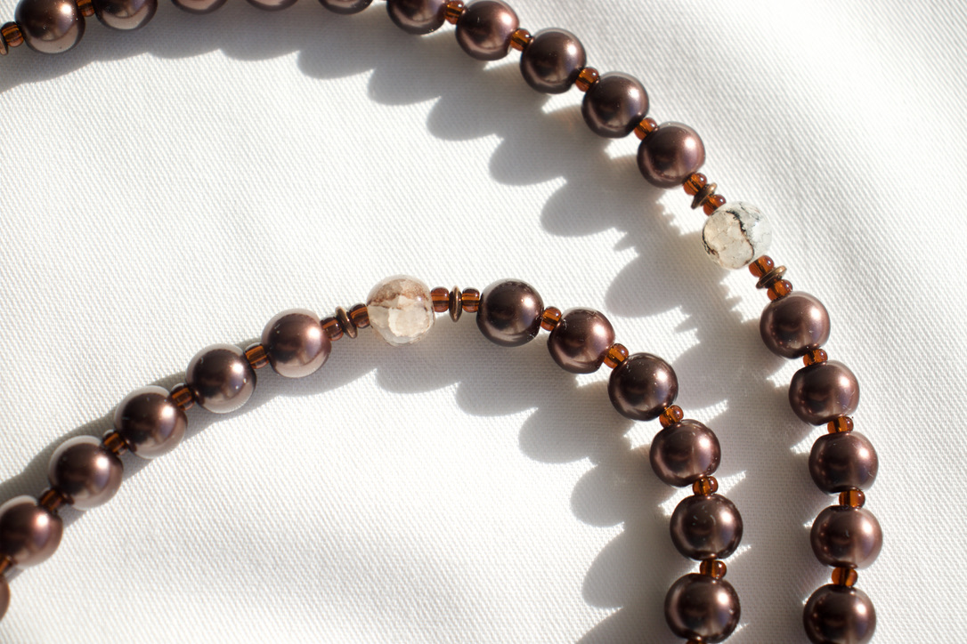 Brown Pearl Bead Wire Rosary - Image 5