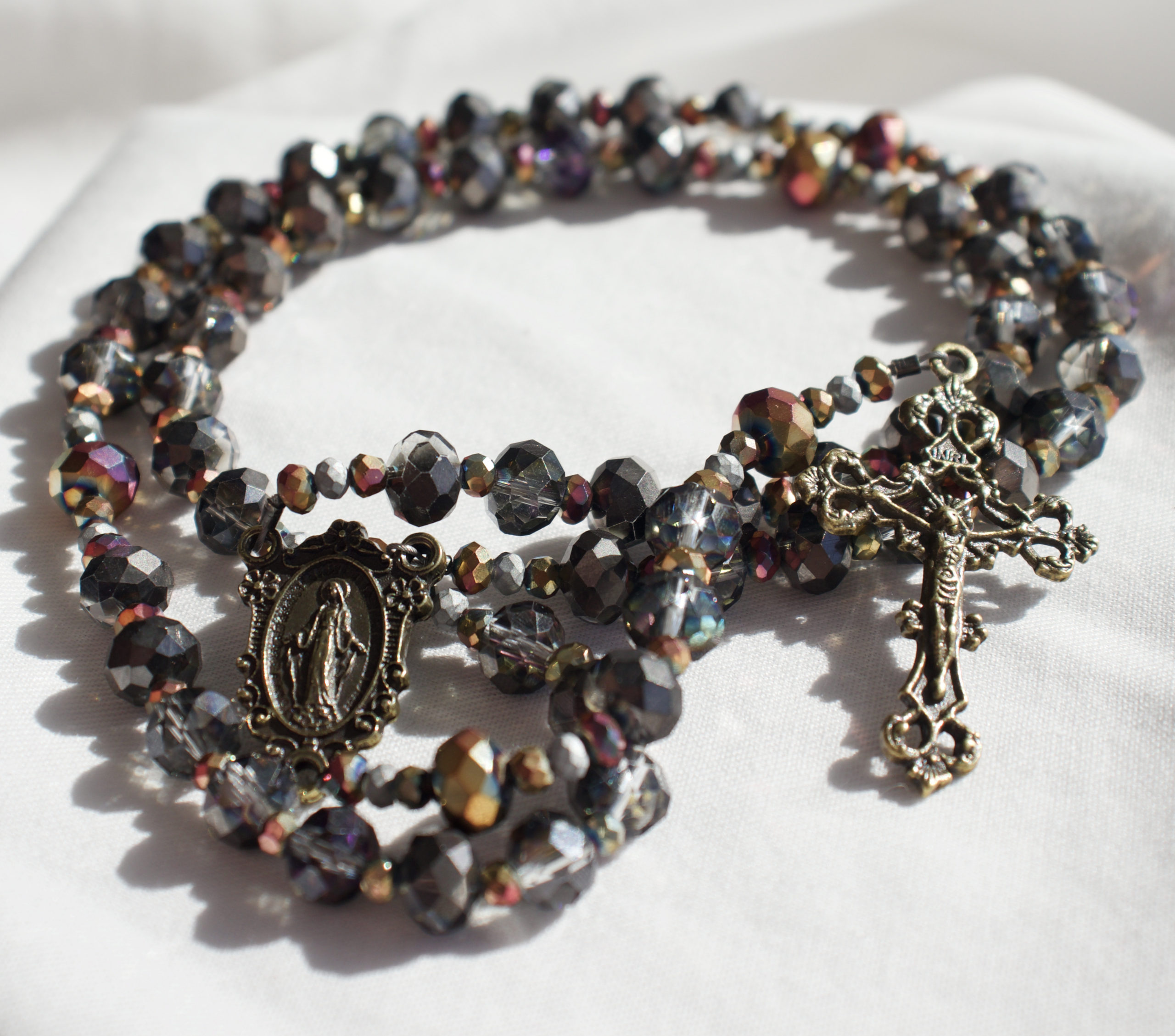 Brown Glass Bead Wire Rosary