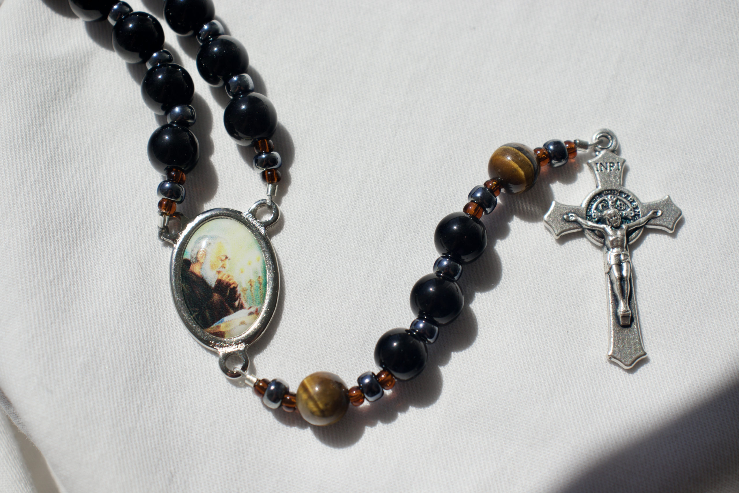 Black Glass Bead Wire Rosary - Image 5