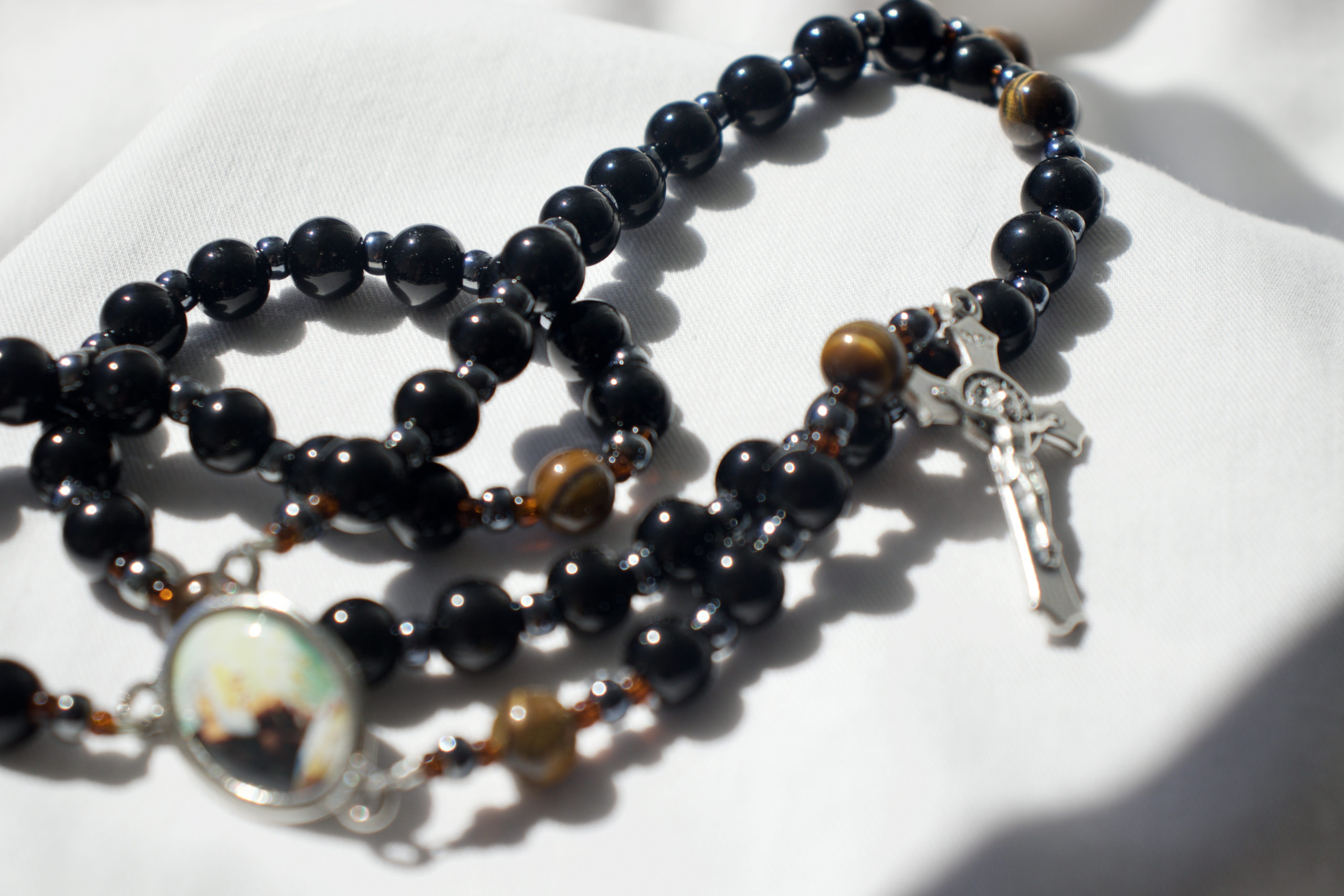 Black Glass Bead Wire Rosary - Image 6