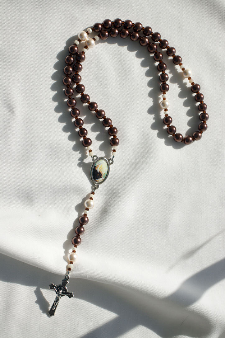 Brown Pearl Bead Wire Rosary - Image 2
