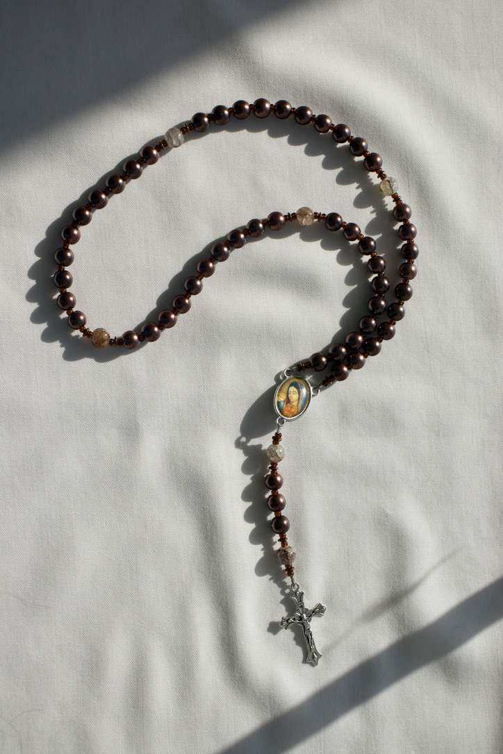 Brown Pearl Bead Wire Rosary - Image 2