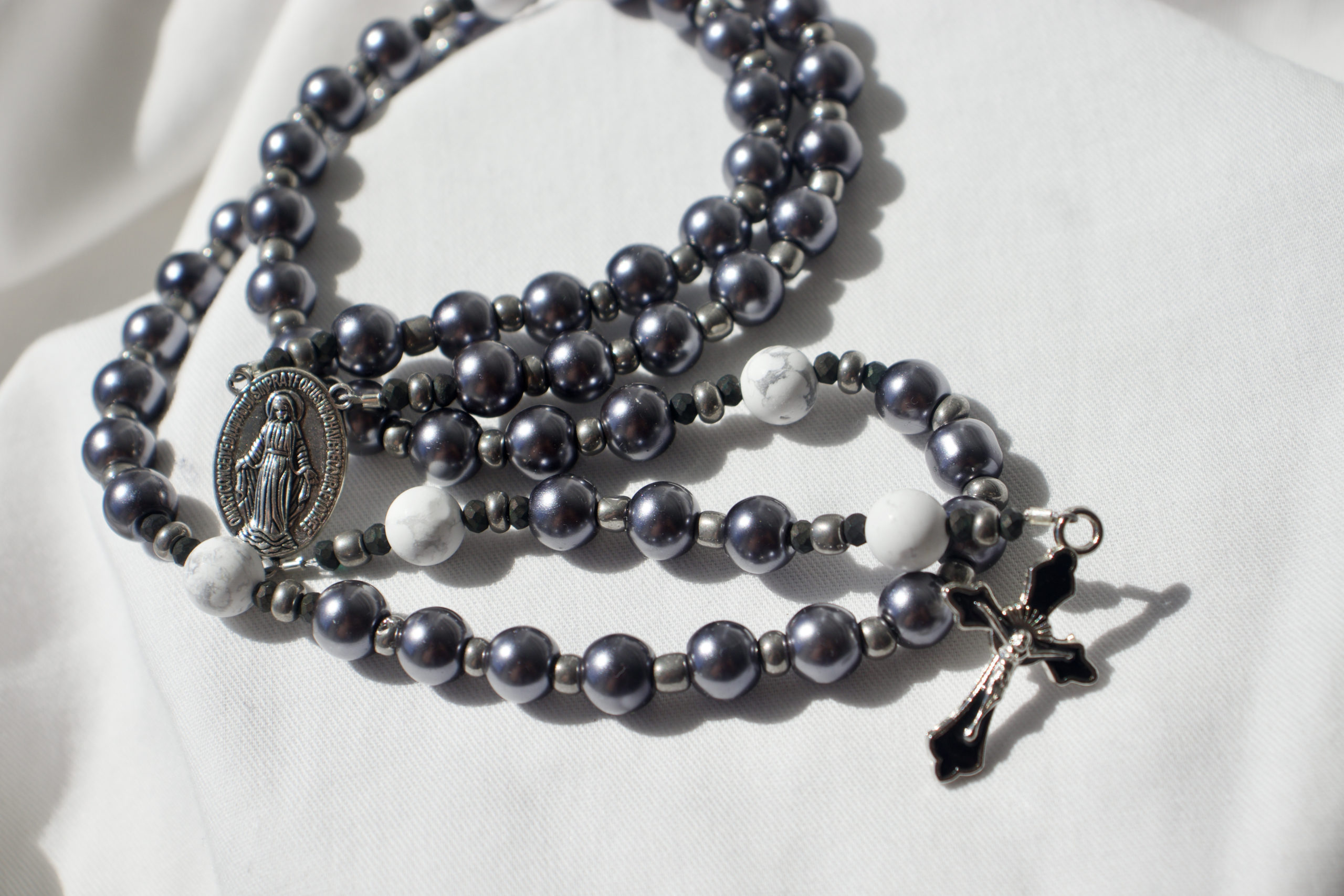 Gray Pearl Bead Wire Rosary