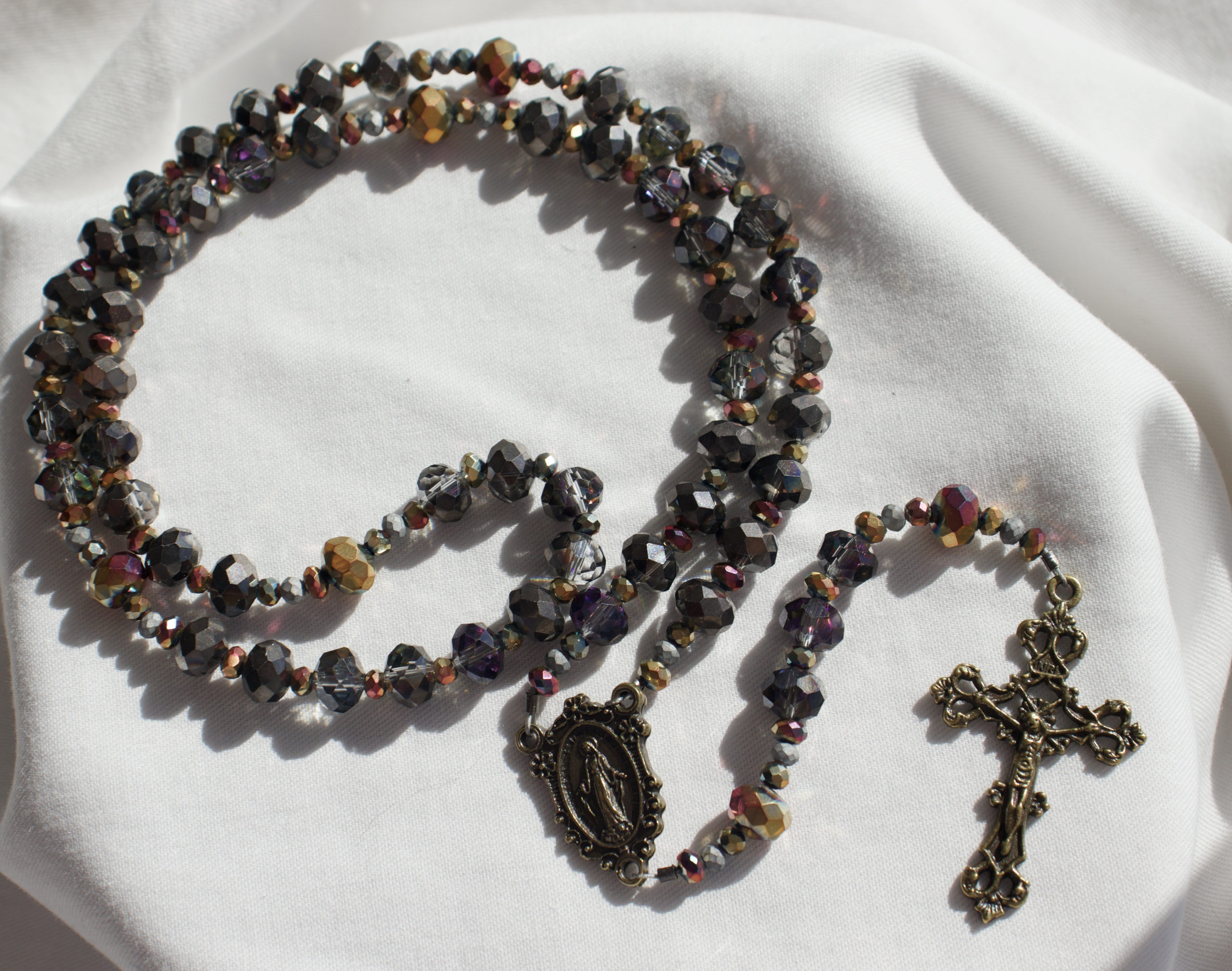 Brown Glass Bead Wire Rosary - Image 2