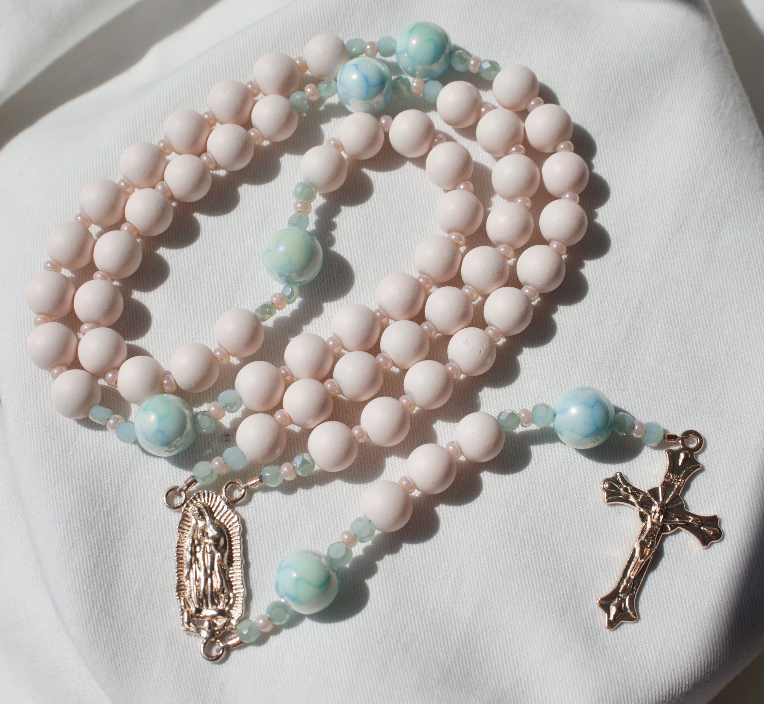 Matte Pink Bead Wire Rosary - Image 2