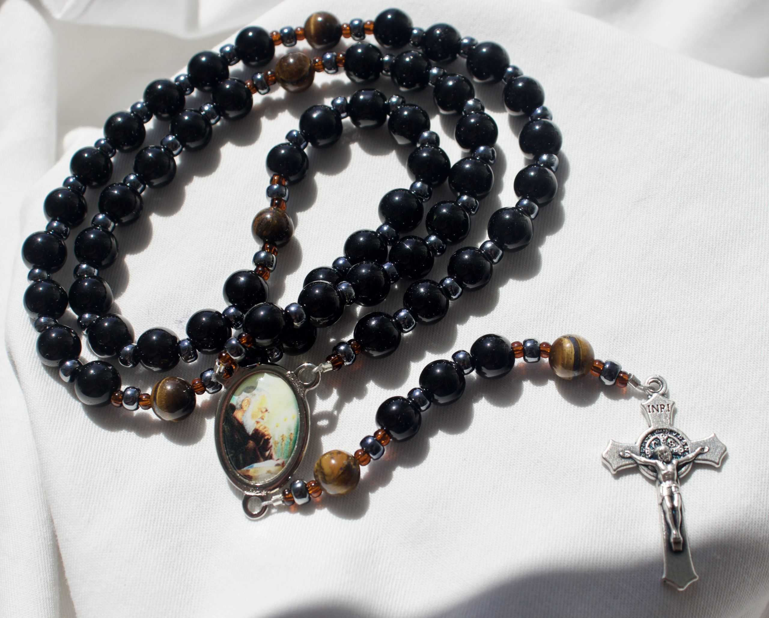 Black Glass Bead Wire Rosary