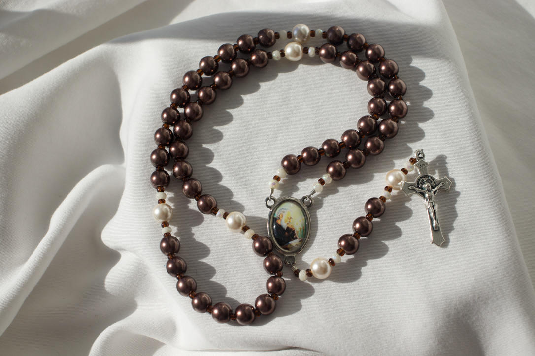 Brown Pearl Bead Wire Rosary - Image 9