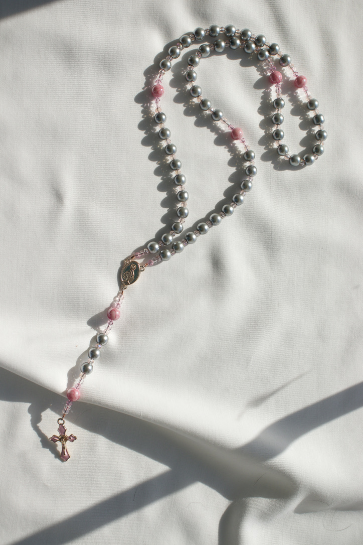 Gray Pearl Bead Wire Rosary - Image 6