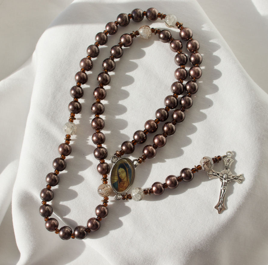 Brown Pearl Bead Wire Rosary - Image 8