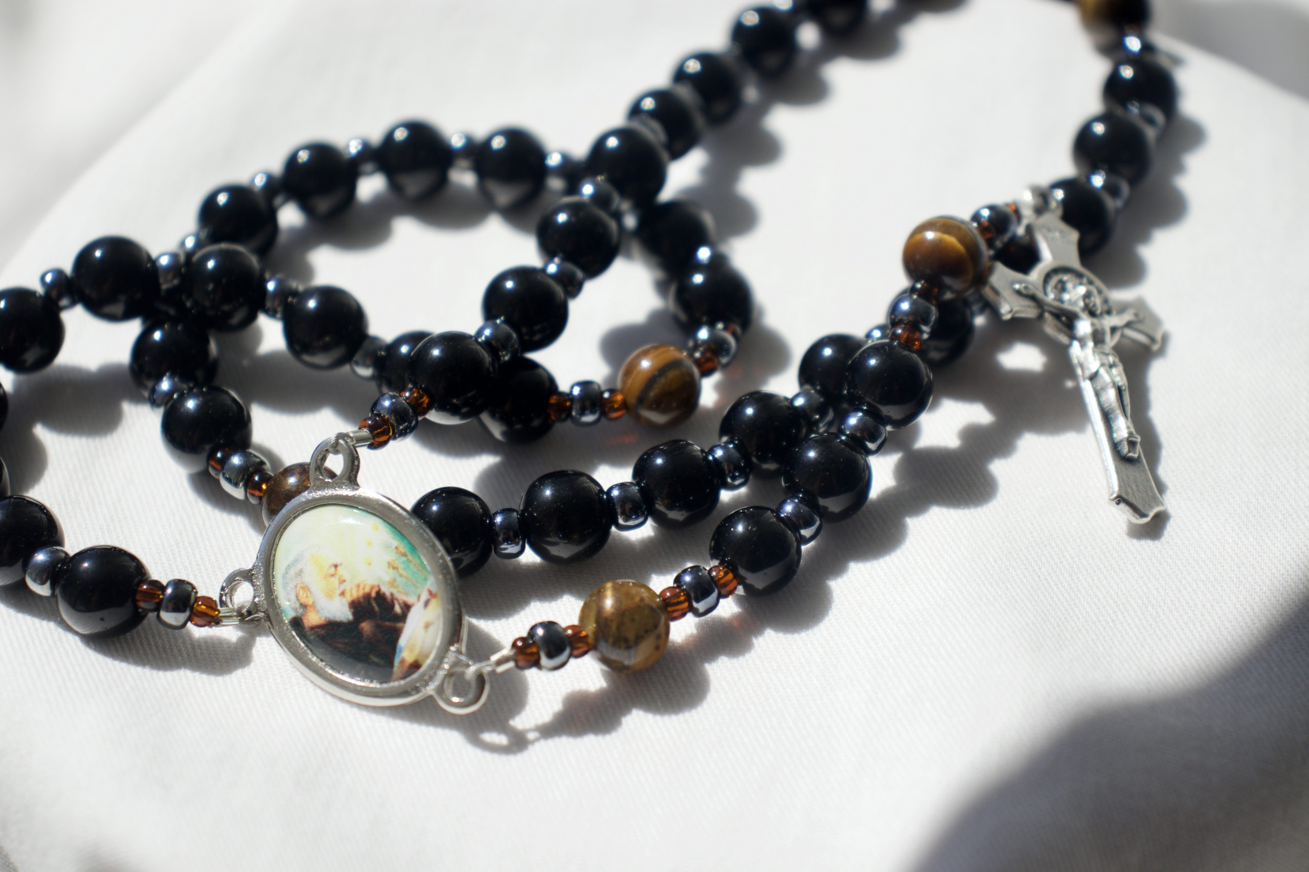 Black Glass Bead Wire Rosary - Image 7