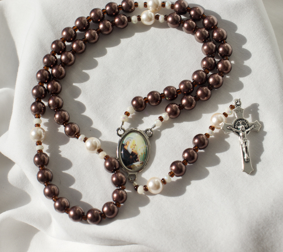 Brown Pearl Bead Wire Rosary