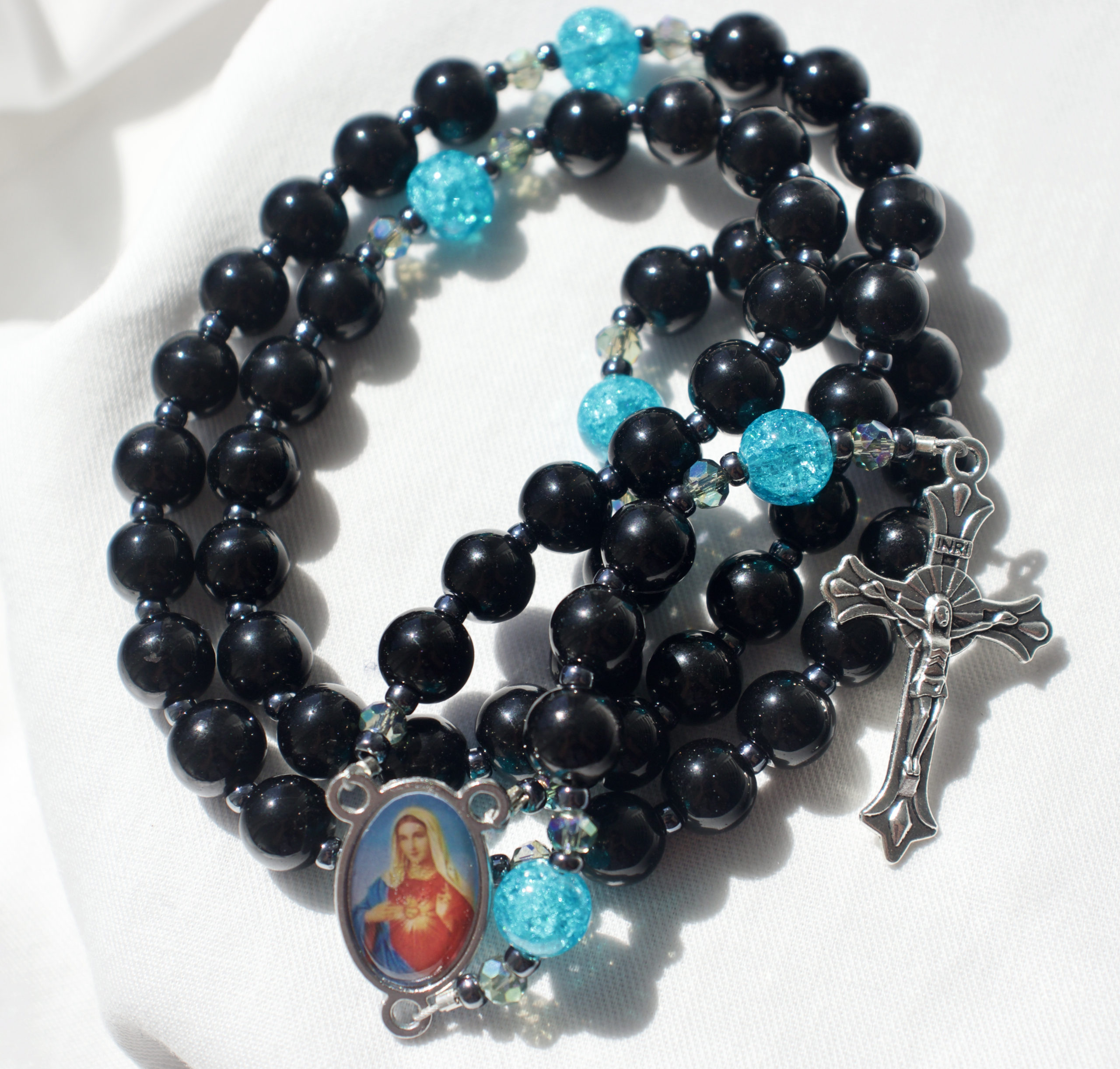 Black Glass Bead Wire Rosary - Image 3
