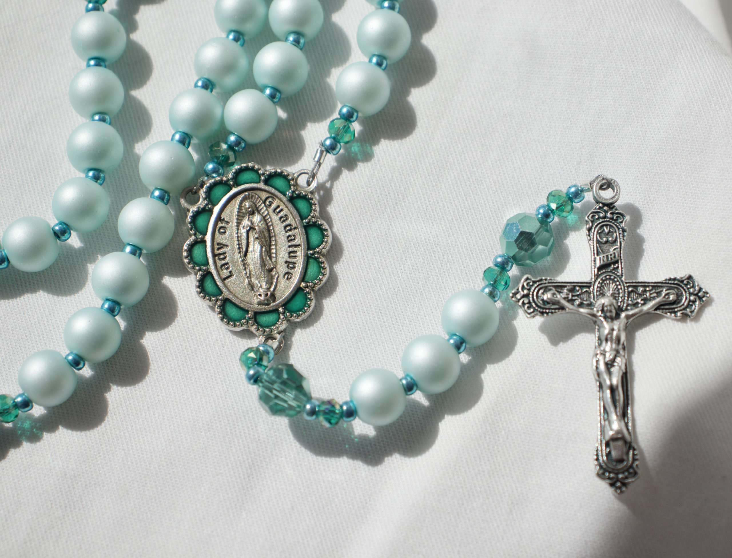 Matte Mint Green Bead Wire Rosary - Image 5