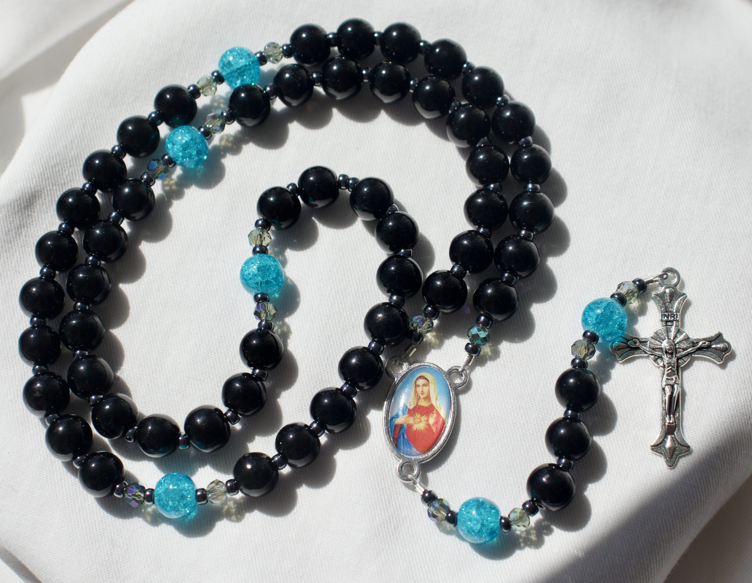 Black Glass Bead Wire Rosary - Image 2