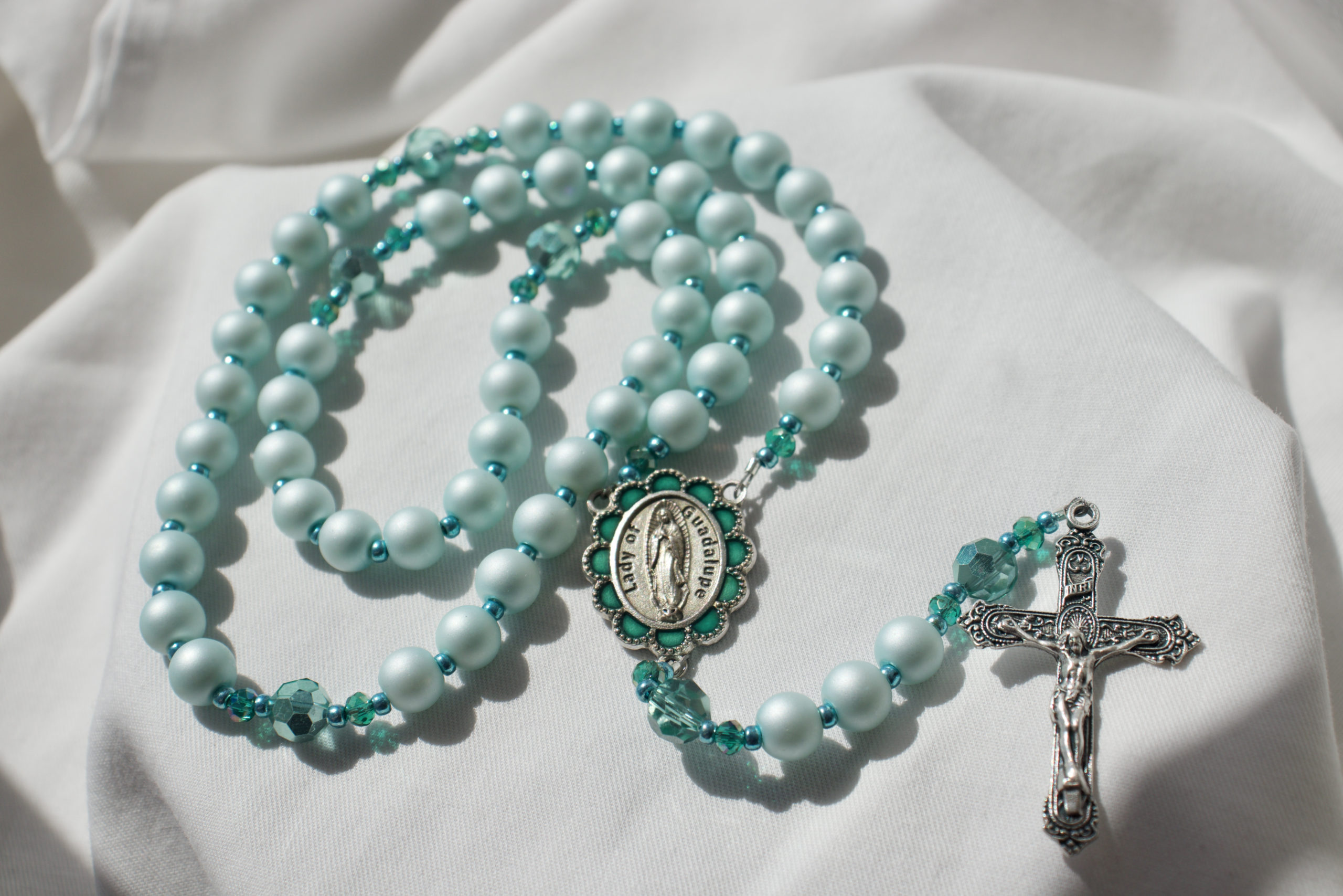 Matte Mint Green Bead Wire Rosary - Image 4