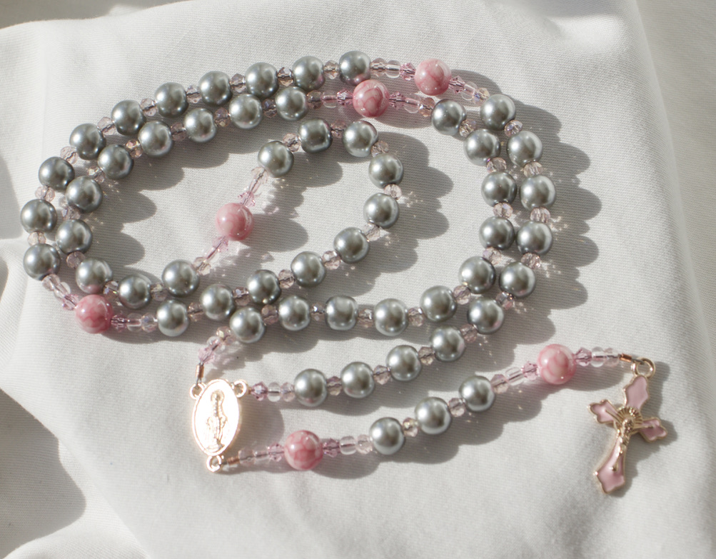 Gray Pearl Bead Wire Rosary